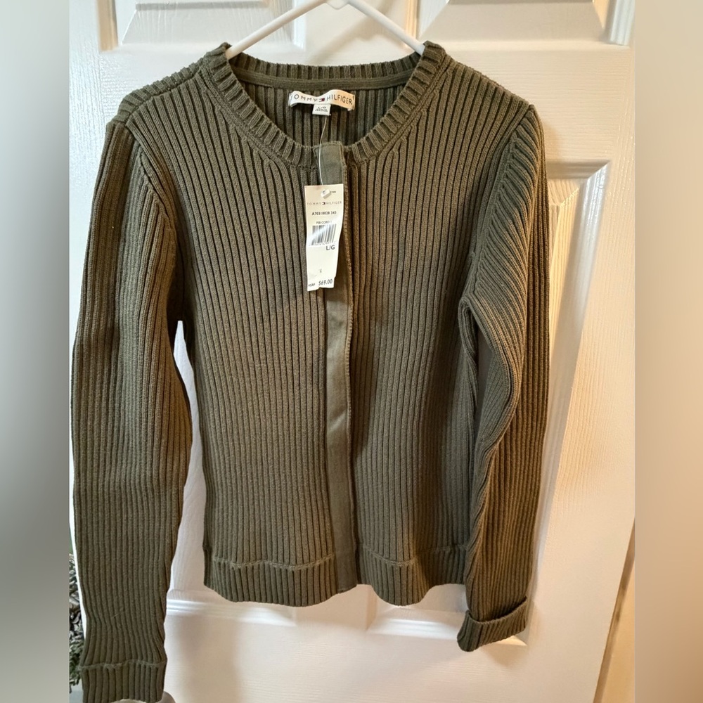 Tommy Hilfiger Olive Ribbed Women's Cardigan